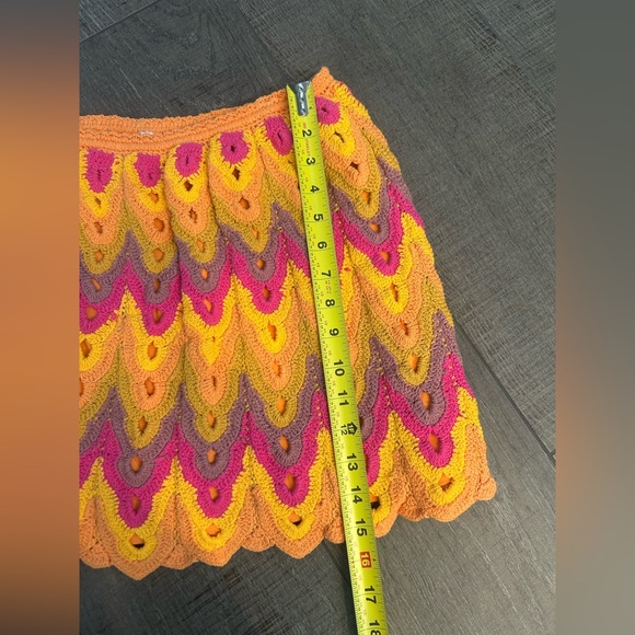 Free People Heat of the Moment Chevron Crochet Mini Skirt in Yellow & Pink - Picture 4 of 5